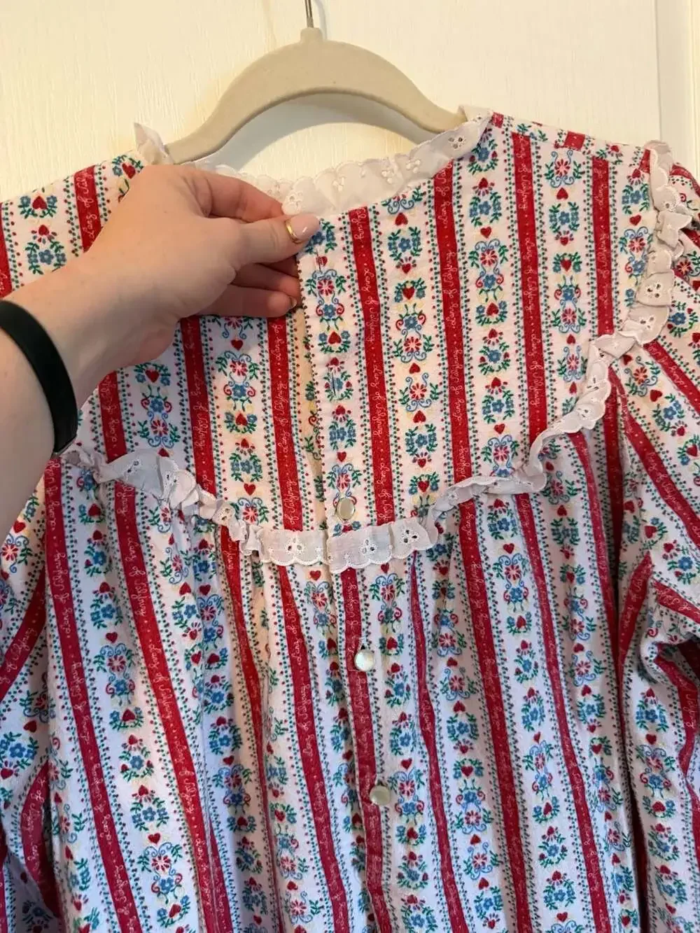 Lanz of Salzburg by Eileen West Flannel Nightgown Red Floral Stripe